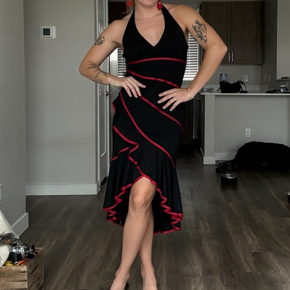Dresses & Skirts - Black and red salsa Asymmetrical Halter Cocktail Sundress
